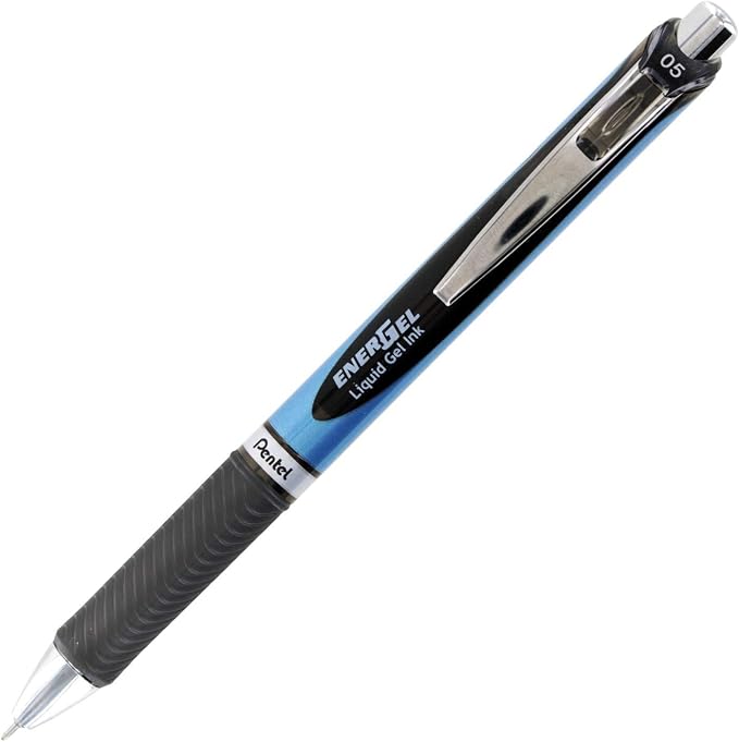 Pentel EnerGel RTX Retractable Liquid Gel Pen 0.5mm Fine Line Needle Tip Black Ink Pack of 5