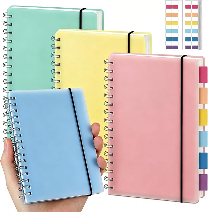 Small Spiral Notebooks 3.5 x 5.5 in College Ruled, Mini Spiral Notebook | Waterproof 80 Sheets/160 Pages, Pocket Notebook with 120 Pcs Sticky Index Tabs for Home Office College School