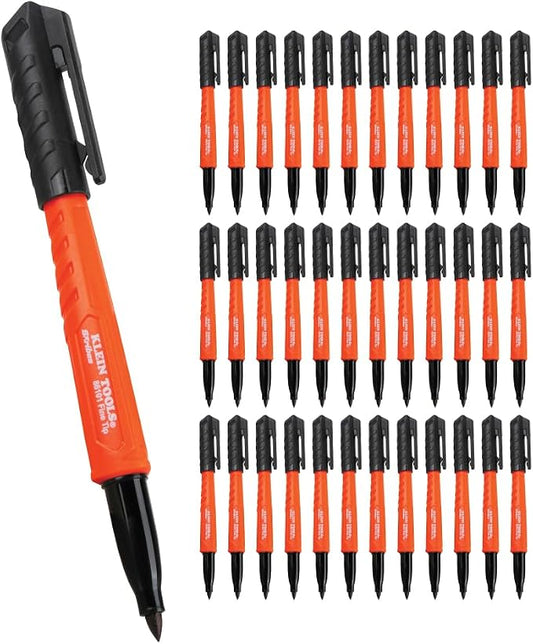 KLEIN TOOLS 80190 Skribes Fine Tip Permanent Markers, Professional-Grade Ink, Multi-Surface Jobsite Marker for Wet, Dry and Oily Surfaces, Black, 36-Pack