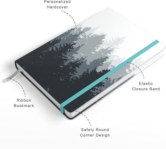 Lined Journal Notebook, Hardcover Journal for Women, Medium 5.7 x 8.4 in, 160 Pages Thick Paper, Cute Aesthetic Floral College Ruled Notebook for Journaling Writing Work Office School, Forest