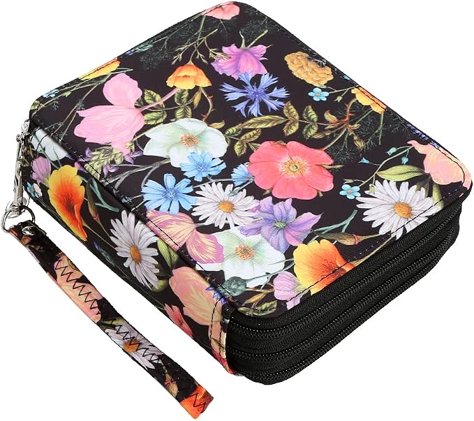Portable Colored Printing Pattern Morning glory and Daisy Pencil Case 72 Slots Pencil Bag Organizer with Zipper for Watercolor Pens or Markers, Pencil Case Organizer for Artist