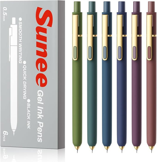 SUNEE Gel Pens, 6 Pack 0.5mm Pens Fine Point Smooth Writing Pens with Quick-Dry Black Ink, Cute Aesthetic School Office Note-Taking Pens for Journaling - Vintage