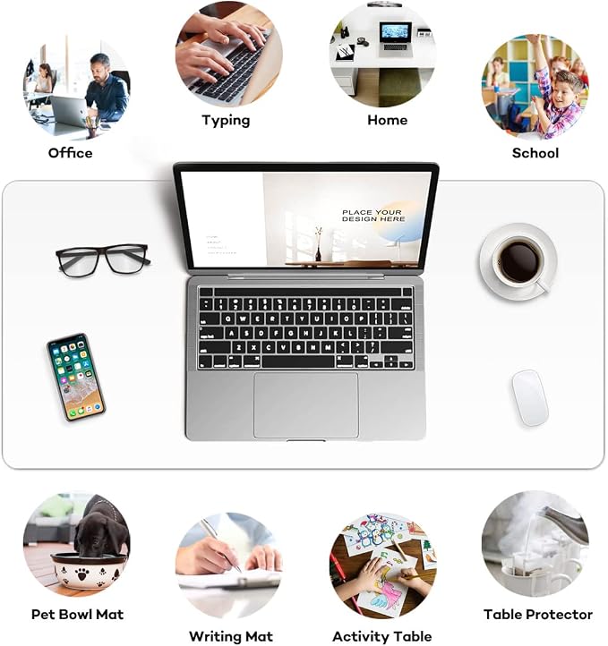 Clear Desk Pad 14 x 30 Inches Plastic Desk Mat Transparent Round Edge Laptop Desk Writing Mat on Top of Desks Spill-Resistant Desk Cover Protector with Mouse Pad for Office Computer Dresser