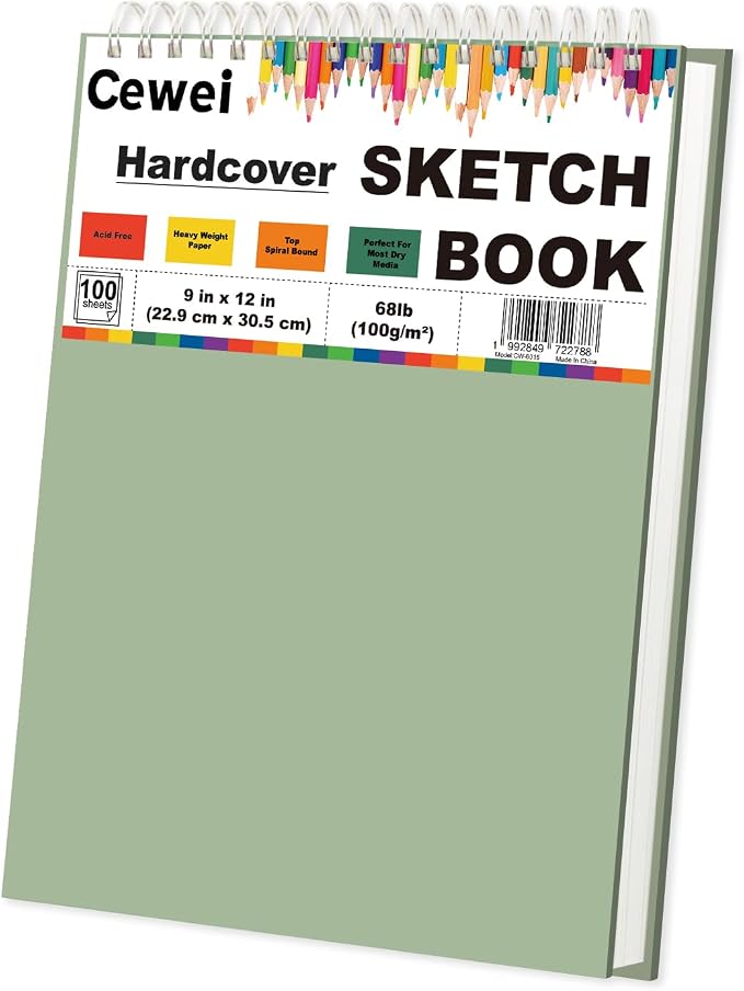 Cewei 9x12 Drawing Paper Pad, 100 Sheets, Spiral Bound Sketchbook, 68lb/100gsm White Drawing Paper for Kids Ages 4-8 & 9-12
