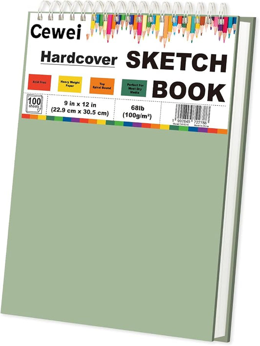 Cewei 9x12 Drawing Paper Pad, 100 Sheets, Spiral Bound Sketchbook, 68lb/100gsm White Drawing Paper for Kids Ages 4-8 & 9-12
