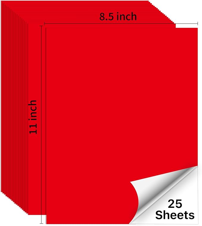 Matte Red Printable Sticker Paper, 25 Sheets Printable Sticker Paper, Laser/Inkjet Printing- Letter Size (8.5" x 11")