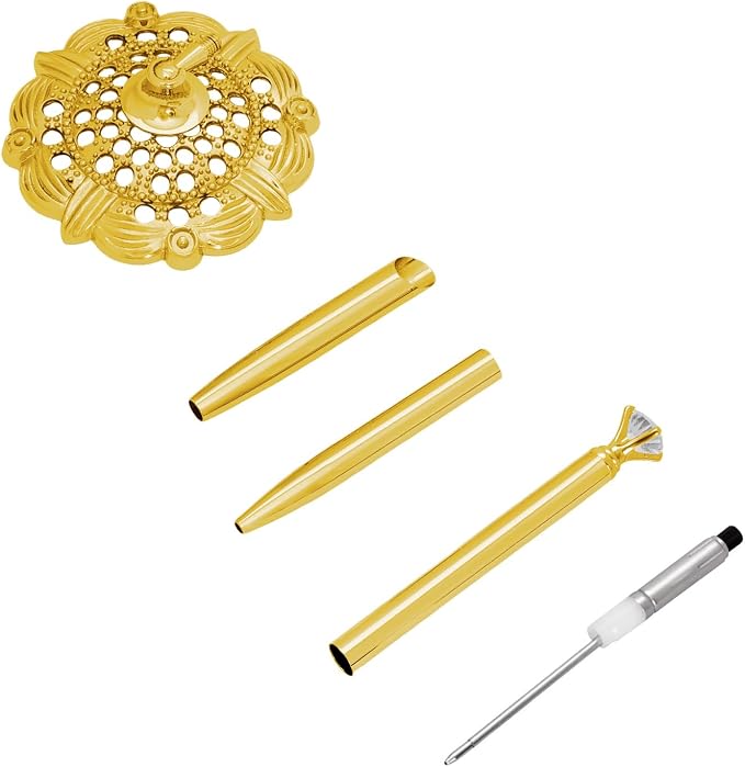 2 Pcs Gold Hollow Round Pen Holder with Diamond Metal Pen Stand Holder Set Signing Pen Set Signing Desk Ballpoint Pens for Guest Book Wedding Birthday Graduation Teacher Office Business