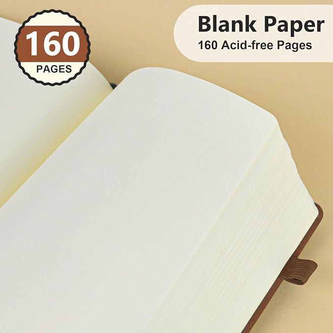 PERCUN Blank Journal Notebook, A5 Hardcover Sketchbook, 140 Pages 5.9"×8.5" | Leather Unlined Notebook for Drawing & Writing, Travel Diary, Art Journal for Men Women, School & Work