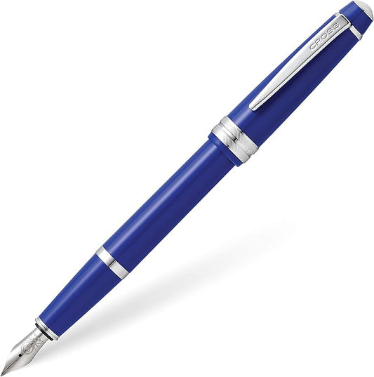 Cross Bailey Light Polished Blue Resin Fine Nib Fountain Pen - Professional Pen for Effortless Writing - Journaling, Note-Taking & More - Black Ink - Easy Handling - Includes Gift Box