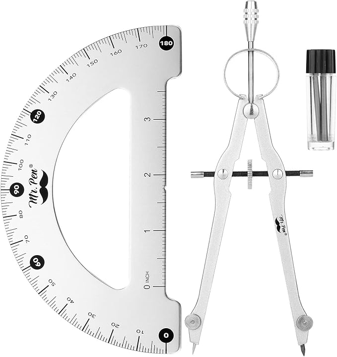 Mr. Pen- Metal Protractor and Metal Compass Set, Compass for Geometry | Geometry Set, Compasses, Protractor and Compass, Protractor for Geometry, Drawing Compass, Math Compass, Math Compass