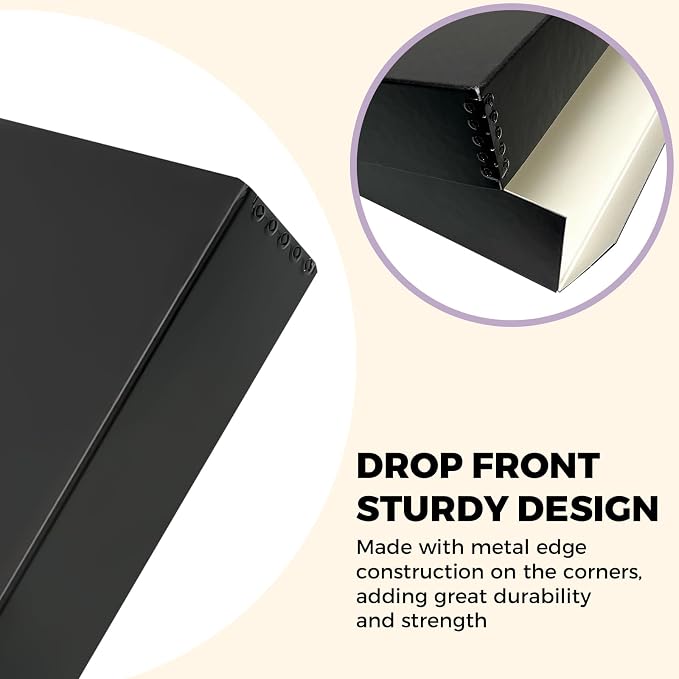 Golden State Art, Drop Front Archival Storage Box, 11.75"x15.25"x3"-Black | Acid-Free 11x14 Museum Photo Storage Box with Metal Edge, Preserve Documents, Prints, Poster, Photographs, Arts And Crafts