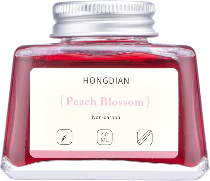 Hongdian Fountain Pen Bottled Ink Peach Blossom Color, 60ml Non Carbon Inkwell Bottle, Artist Calligraphy Ink