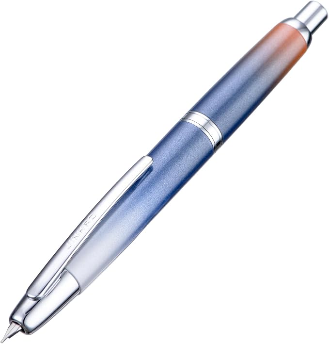 Jinhao 10 Press Fountain Pen with Box, Gradient Dark Blue Retractable Extra Fine Nib with Ink Converter Set (Silver Clip)