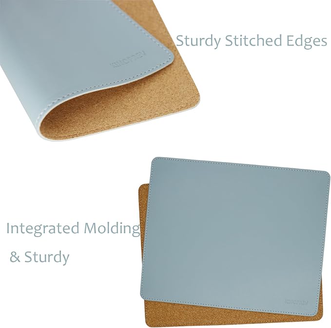 Leather Mouse Pad - Wood Mouse Pads with Stitched Edge,PU Non-Slip Mouse Mat,Double Side Mousepad,Waterproof Gaming Mouse Pad for Desk,Laptop,Office & Home,10.2" x 8.3",1 Pack (Azury)