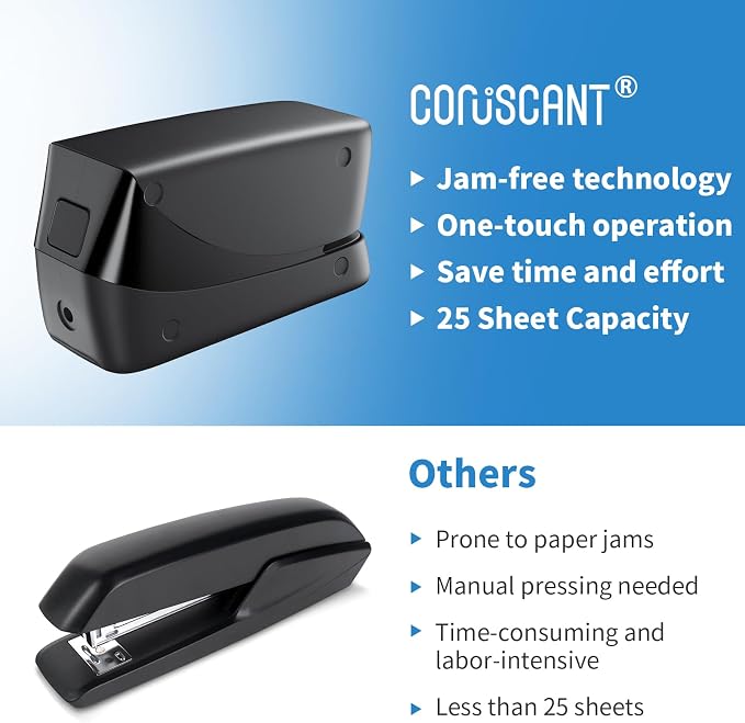 Coruscant Electric Stapler, Heavy Duty Desktop Stapler, Includes 2000 Staples and 1 Staple Remover, No-Jam Automatic AC or Battery Powered, 25 Sheet, Professional for Office Home School Use