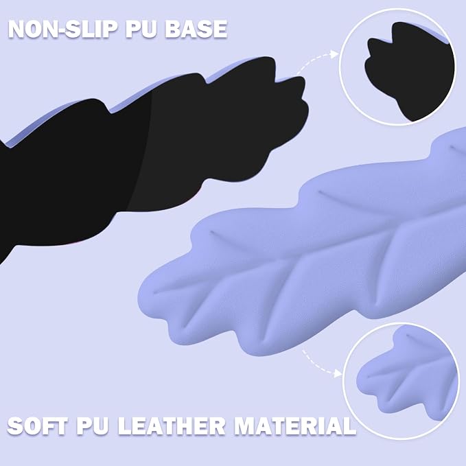 Keyboard Wrist Rest Pad Set, Leaf Shape PU Leather Memory Foam Cushion Support, Mouse Rest Pad, Non-Slip Support for Easy Typing Pain Relief, Purple Leaf