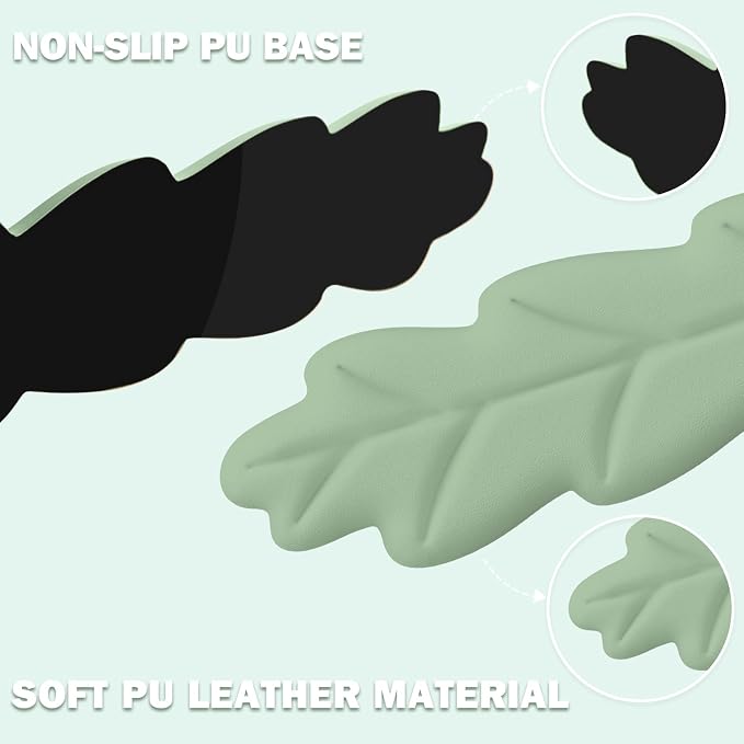 Keyboard Wrist Rest Pad Set, Leaf Shape PU Leather Memory Foam Wrist Cushion Support,Mouse Wrist Rest Pad,Non-Slip Wrist Support for Easy Typing Pain Relief, Green Leaf