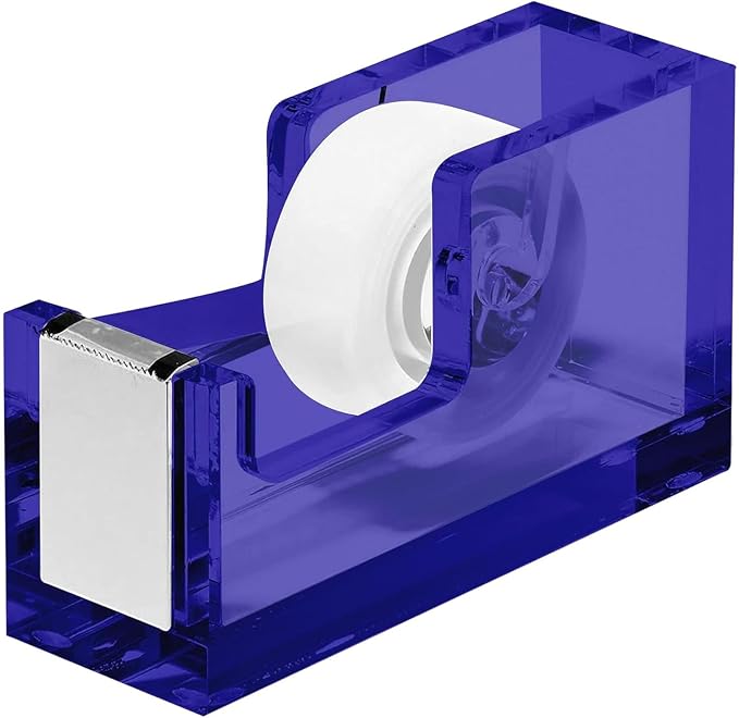 OfficeGoods Acrylic Tape Dispenser – Modern Desk Organizer for Office Supplies, Heavy Duty Refillable Tape Holder for Home and School Crafting, Stylish Desktop Accessory for Gift Wrapping, Blue