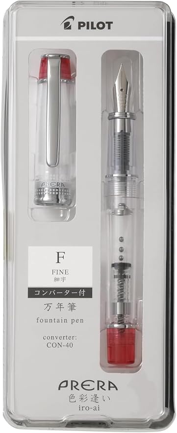 Iro-Ai Pilot Fountain Pen Transparent Red Fine Point P-FPR-1-TR-F With Original Stylus Ballpoint Touch Pen