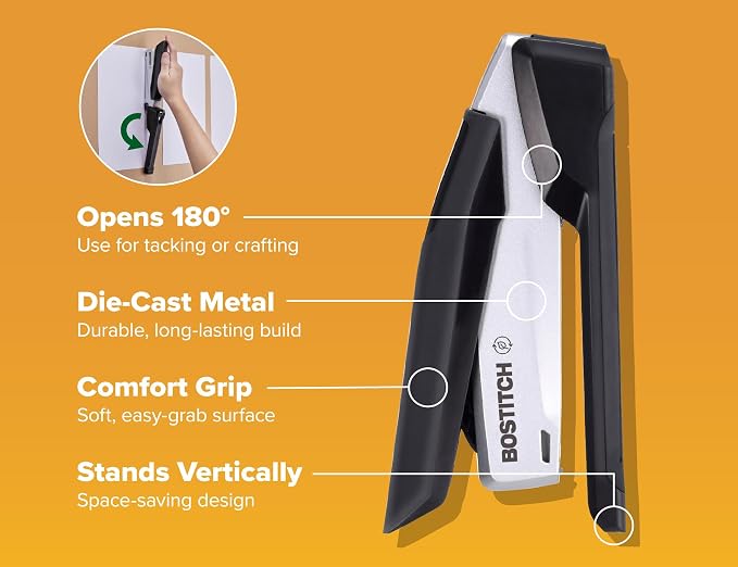 Bostitch Office InPower Desktop Eco-Friendly Stapler, One-Finger Technology, Jam-Free, Includes 210 Staples, Black (1100)