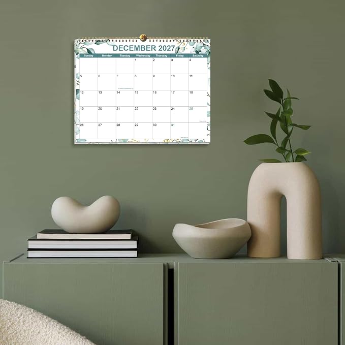 2026-2027 Calendar, Wall Calendar 2026-2027 from June 2026 - December 2027, 19 Months Calendar with Premium Paper, Twin-Wire Binding & Hanging Hook, 8.5" x 11", Green Leaf
