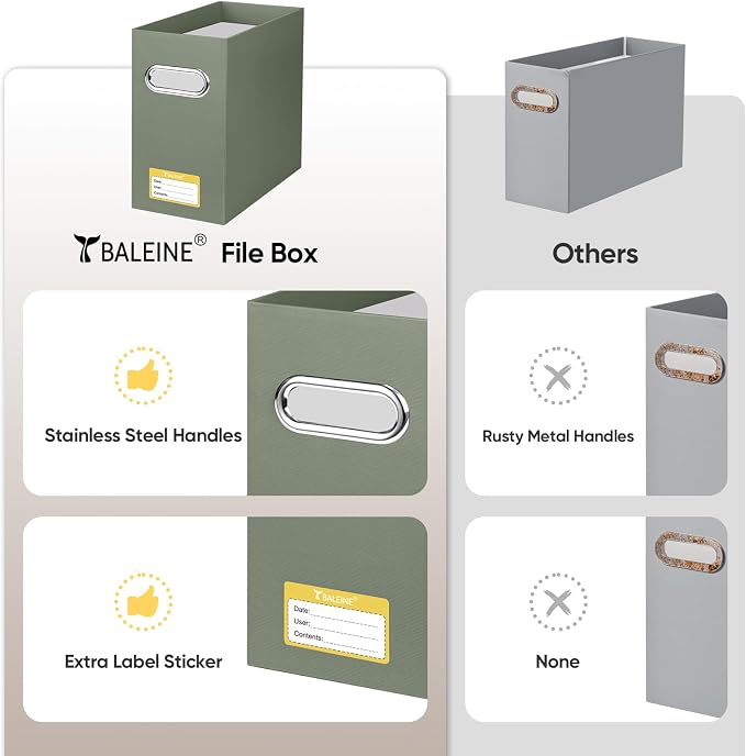 BALEINE File Organizer Box, Cardboard File Folder Organizer with Handle for Letter Size, Portable Collapsible Hanging Filing Box for Home Office Document Storage (1 Pack,Olive)
