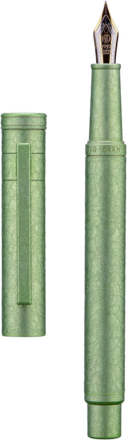 Hongdian 1851 Forest Fountain Pen Applegreen Ice Flowers, Extra Fine Nib Classic Design with Converter and Metal Pen Case