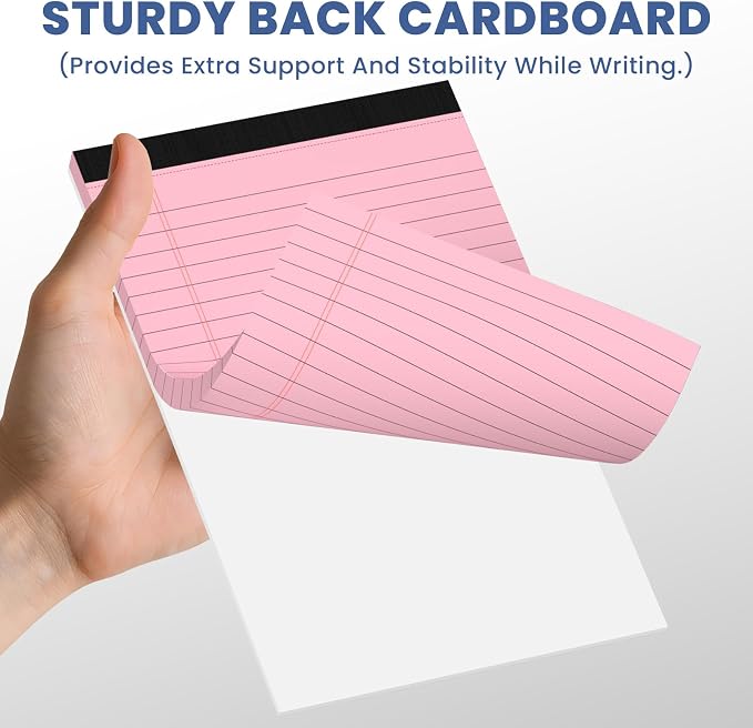 6pcs Small Note Pads, Pink Notepads 5x8 College Ruled Notebook, Writing Pads 5 x 8, Legal Pads, Pad Paper Perforate Notebooks for Work, Message, School, Office Supplies,30 Sheets/Pack