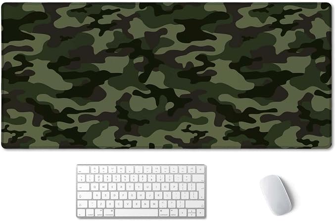 SSOIU Extended Gaming Mouse Pad (35.5x15.7 in), Large Non-Slip Rubber Base Mousepad with Stitched Edges, Waterproof Keyboard Mouse Mat Desk Pad for Work, Game, Office, Home - Green Camouflage