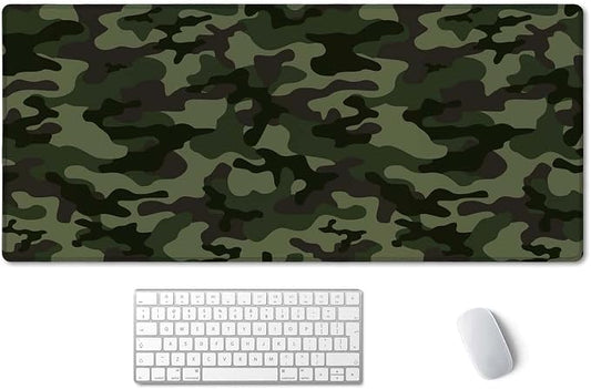 SSOIU Extended Gaming Mouse Pad (35.5x15.7 in), Large Non-Slip Rubber Base Mousepad with Stitched Edges, Waterproof Keyboard Mouse Mat Desk Pad for Work, Game, Office, Home - Green Camouflage