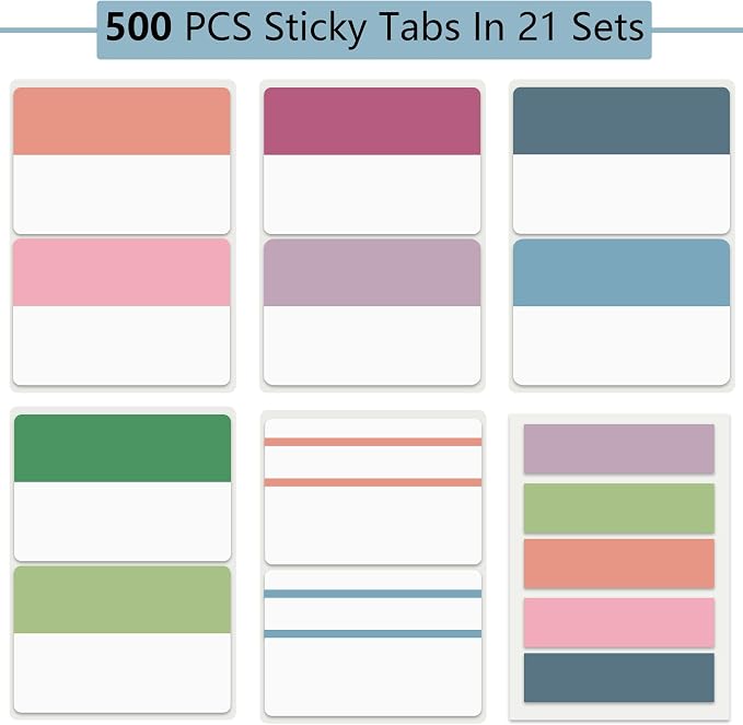 ELII 500 PCS Book Tabs 2 Inch Sticky Index Tabs,Colored Page Markers | Repositionable Tags,Reading Tabs, Self Adhesive Tape Flags for Books, Binders, Notebook and File Folders,Safety Material