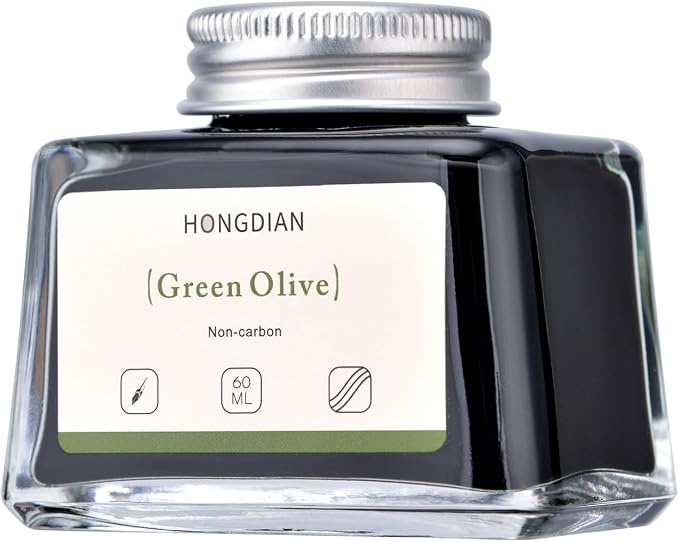 Hongdian Fountain Pen Bottled Ink Green Oliver Color, 60ml Non Carbon Inkwell Bottle, Artist Calligraphy Ink