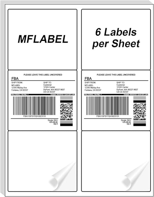MFLABEL 3-1/3" x 4" Shipping Address Sticker, FBA Labels, 6-UP Sticker Label, White Shipping Label, Easy to Peel, Address Paper for Laser/Ink Jet Printer, 6 Per Page (9000 Labels, 1500 Sheets)