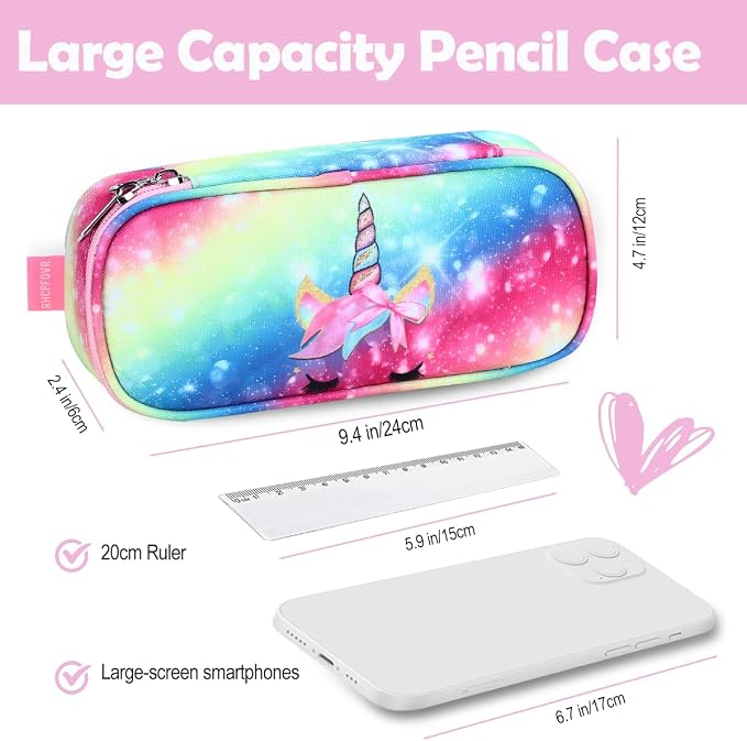 RHCPFOVR Kids Pencil Case for Girls-Soft Zipper Large Capacity Pencil Pouch for Girls Pencil Case for School Pencil Bag for Toddler (Rainbow Unicorn Flower)