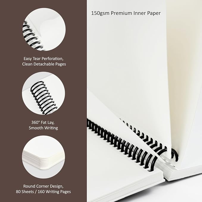 Hardcover Sketchbook,7.2"x8.3"Spiral Bound Drawing Pad,Black Grid | 150gsm(92lb)Acid-Free Thick Paper,Blank Art Journal for Adults,Artists&Beginners,Ideal for Sketching,Doodling and Mixed Media