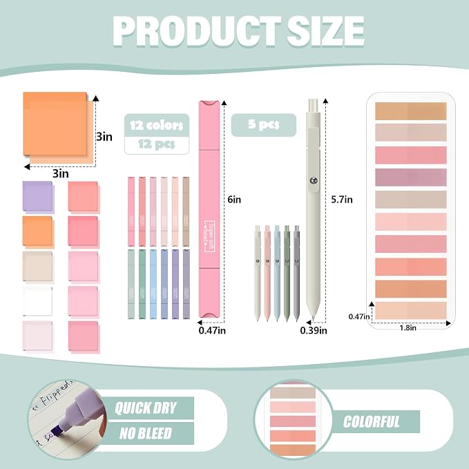 Jutom 38 Pcs Book Annotation Kit for Bible Journaling Study, Aesthetic Highlighters Pens, Index Tabs, Sticky Notes, Markers for Annotating Books Bible Page Tabs Supplies(Pink Series,Square)