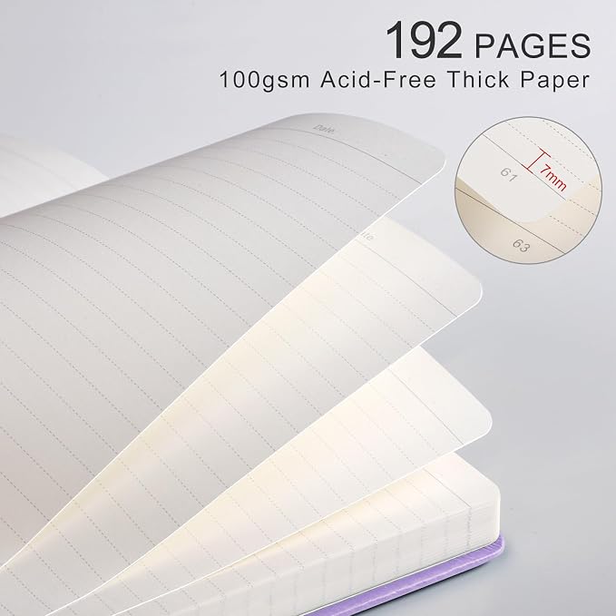 Lined Journal Notebook for Women Men, 192 Pages, A5 (5.7'' x 8.3'') | Hardcover Leather Notebook with 100GSM Thick Paper for Writing, Travel, Business, Office, Prayer (Light Purple)