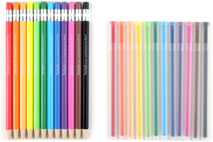 Colored Mechanical Pencil 2.6mm for Coloring and Drawing, Mechanical Colored Pencils,12pcs with extra 24pcs colored leads