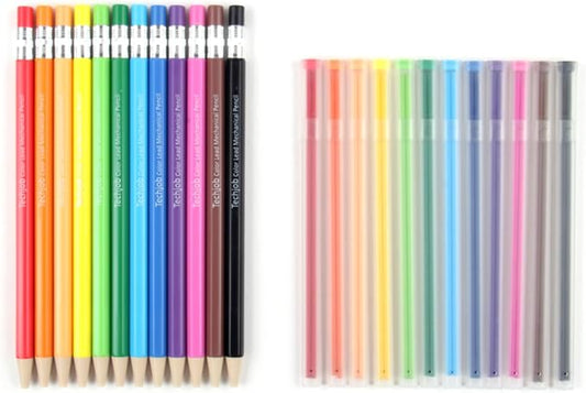 Colored Mechanical Pencil 2.6mm for Coloring and Drawing, Mechanical Colored Pencils,12pcs with extra 24pcs colored leads