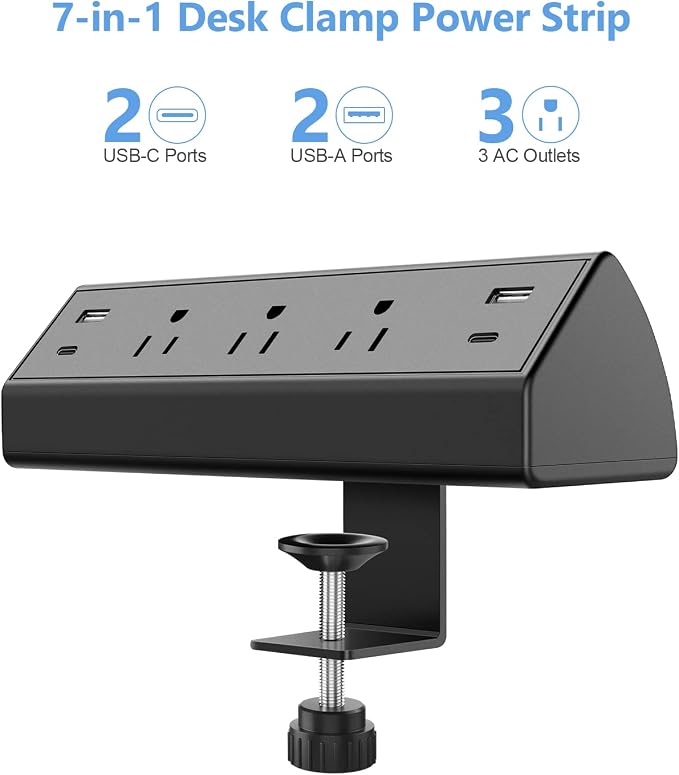 Jgstkcity Desk Clamp Power Strip,40W Total Fast Charging Station,2 PD 20W USB C Ports,Desk Edge Mount Surge Protector for Home, Office,3 Outlets,Fit 1.96" Tabletop Edge,ETL Listed | 2 PD 20W USB C Ports, 3 Outlets, Desk Edge Mount, Fit 1.96" Tabletop E...
