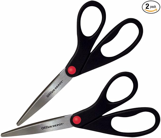 Office Depot® Brand Scissors, 8", Straight, Black, Pack of 2