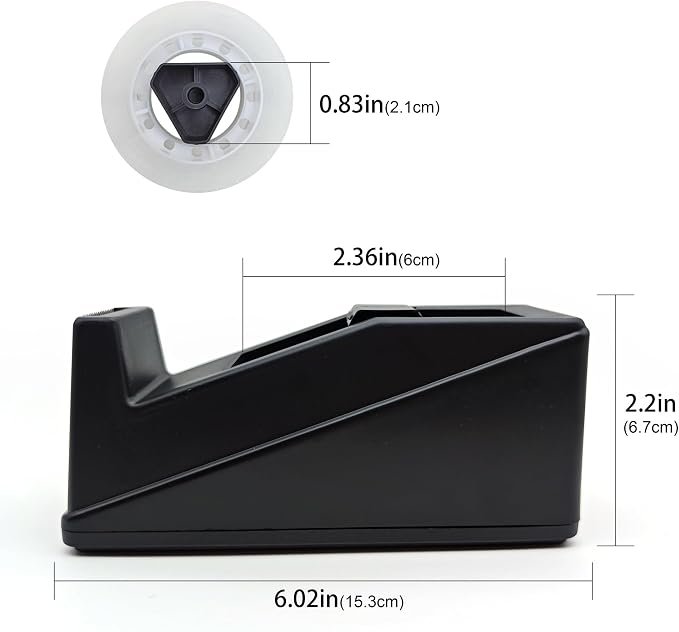 AIMI Black Desktop Tape Dispenser Non-Skid Base Weighted Tape Roll Dispenser Perfect for Office Home School Work