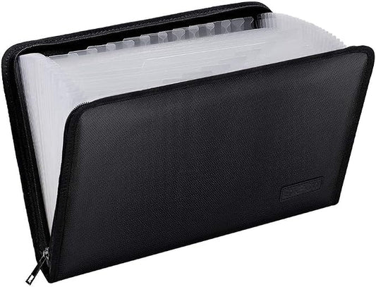 ENGPOW Expanding File Folder,Fireproof 25 Pockets Document Organizer Bag | Accordion File Organizer with Zipper＆Labels,Portable Home Travel Safe Storage for Important Files,Papers,Letter Size,Black