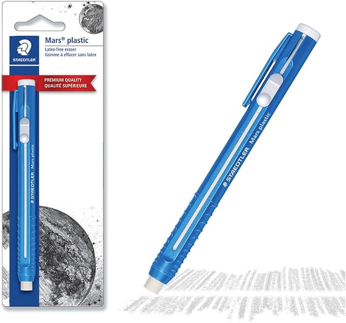 STAEDTLER Mars Plastic Eraser Pen, 12-Pack, 12 Total Count German-Made Retractable Pencil Eraser, Vinyl Stick Eraser with Blue Holder for Architectural Sketching, Drawing Supplies for Artists