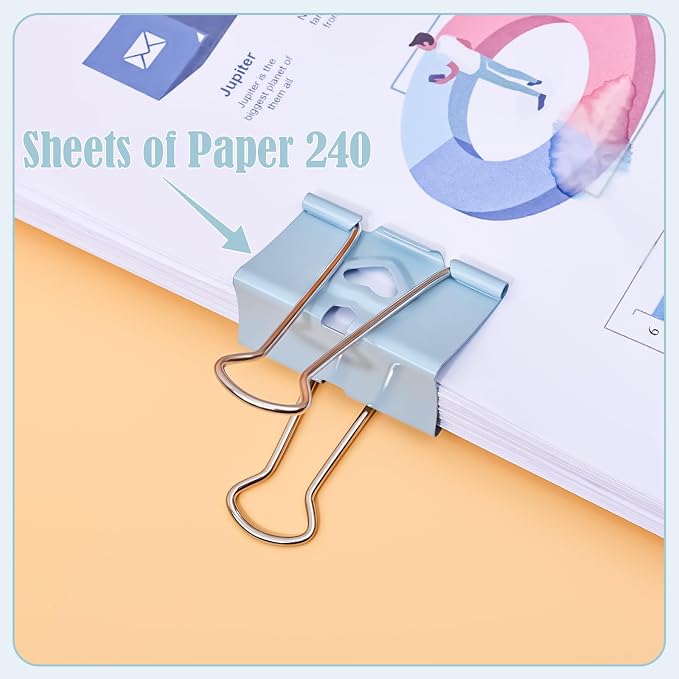 BAYTORY 12Pcs Pastel Binder Clips, 2 Inch (51 mm) Extra Large Binder Clips | with Clear Storage Container, Paper Clamps for School Teachers Office Supplies (51mm)