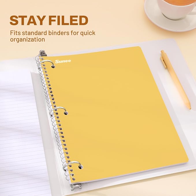 SUNEE Spiral Notebooks, 3 Pack, 1-Subject, College Ruled Paper, 8" x 10-1/2", 70 Sheets per Notebook, Assorted Colors Spiral Notebooks for School (Yellow, Red, Sage Green)