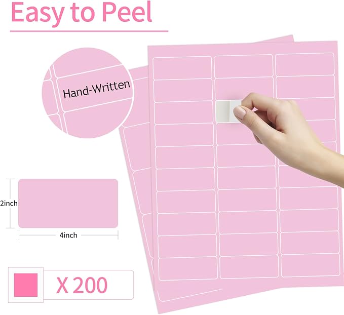 8-1/2 x 11 Neon Color High Light Labels for Laser & Inkjet Printer, Strong Adhesive (Pink, 1" x 2-5/8" - 30 Per Page | 600 Labels)