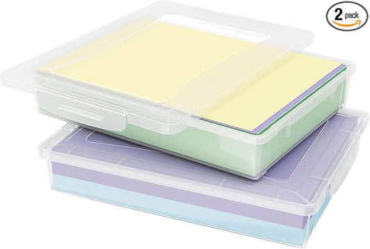 Lifewit 2 Pack Paper Organizer Storage, 32 x 23 cm/12x9 Multi-Purpose Plastic File Box with Latching Lids, Containers for A4, 8.5" x 11" Letter, Scrapbook, Document, Magazine, Art Supplies, Clear