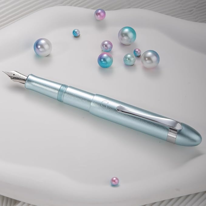 HONG DIAN M1 Fountain Pen Extra Fine Nib, Ice Blue & Submarine Shape Aluminium Short Mini Pocket Travel Pen