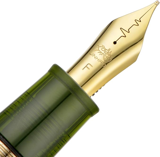 Jinhao 9019 Fountain Pen Dadao Series Heartbeat Nib, #8 Medium Point Green Acrylic Gold Trim with Large Converter